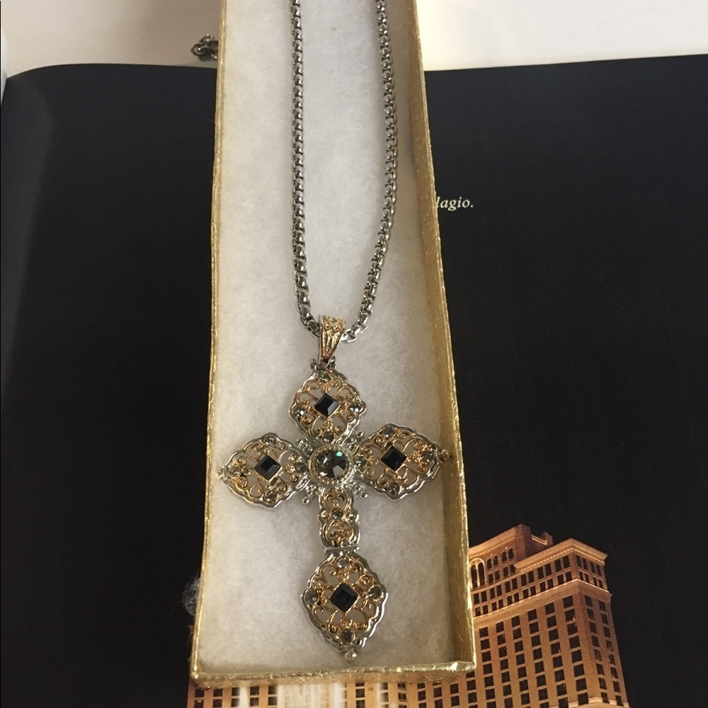 Cross Jewel Encrusted Silver Necklace